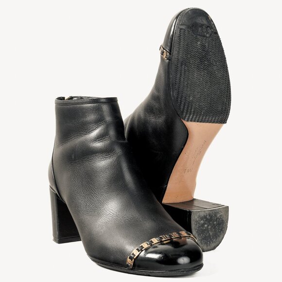 Salvatore Ferragamo Atri Glossy Cap Toe Black Leather Ankle Boot - Picture 4 of 11